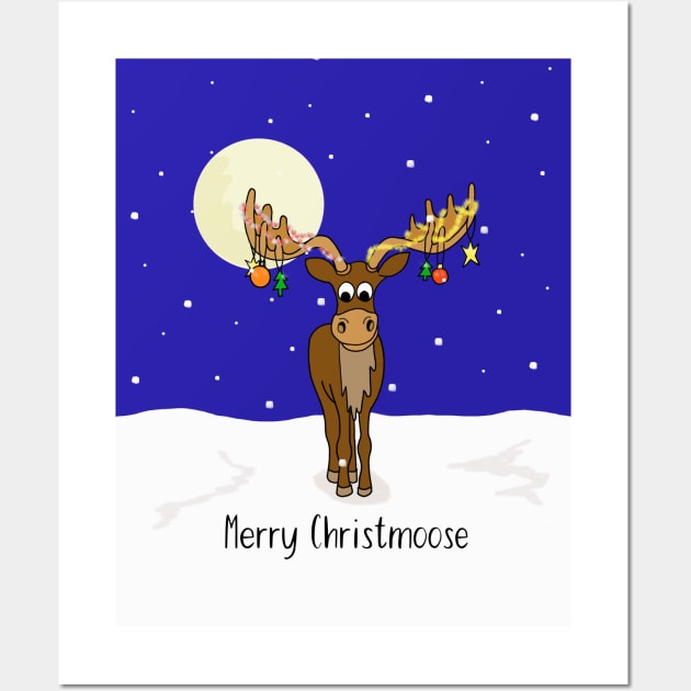 Merry Christmoose, moose in the snow Wall Art by Maddybennettart